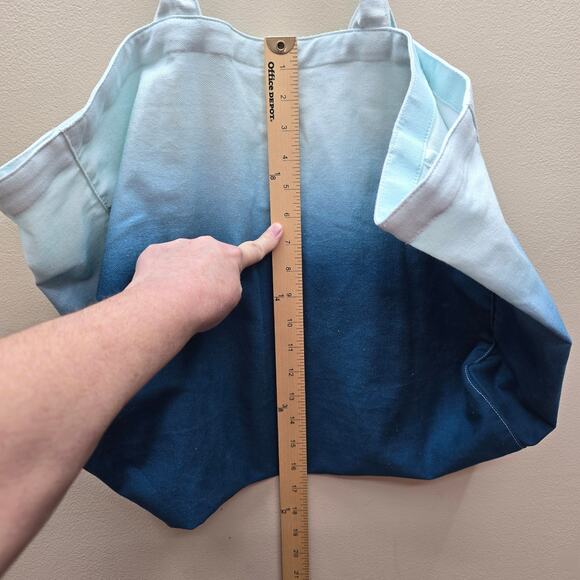 Athleta Ombre Canvas Tote Gym Beach Shopping Open Bag Sports Blue Overnight - Picture 6 of 7